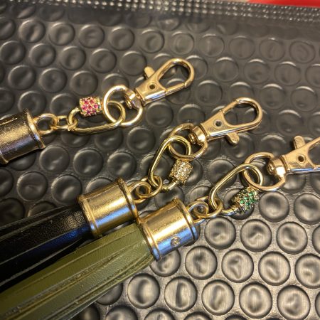 Absolutely stunning bag charm or keyring brass and cubic zaconia imbelishment