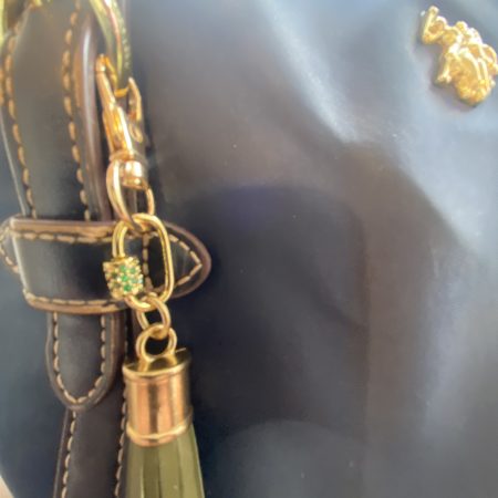 Absolutely stunning bag charm or keyring brass and cubic zaconia imbelishment