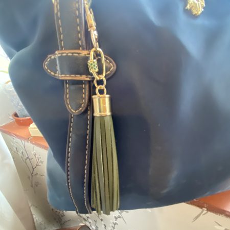 Absolutely stunning bag charm or keyring brass and cubic zaconia imbelishment