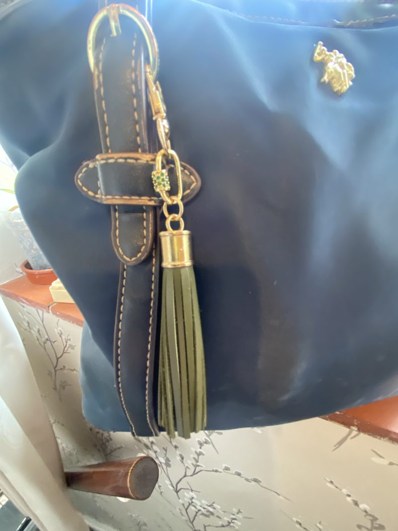 Absolutely stunning bag charm or keyring brass and cubic zaconia imbelishment