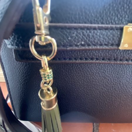 Absolutely stunning bag charm or keyring brass and cubic zaconia imbelishment