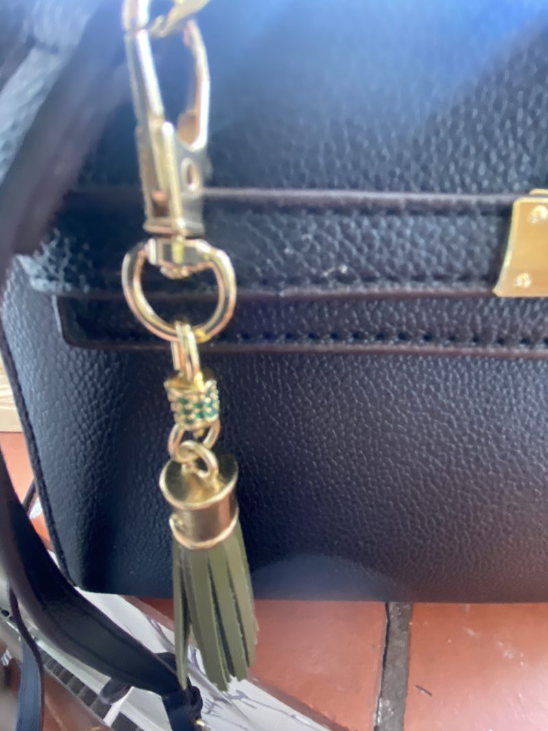 Absolutely stunning bag charm or keyring brass and cubic zaconia imbelishment