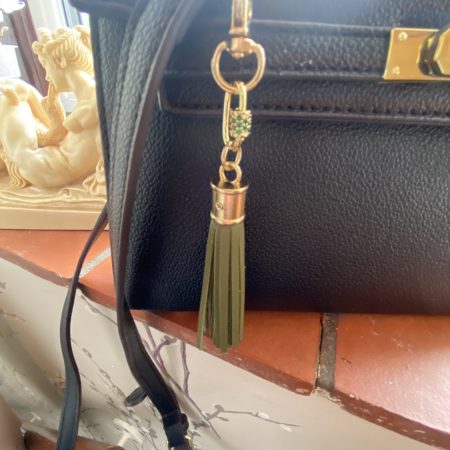 Absolutely stunning bag charm or keyring brass and cubic zaconia imbelishment