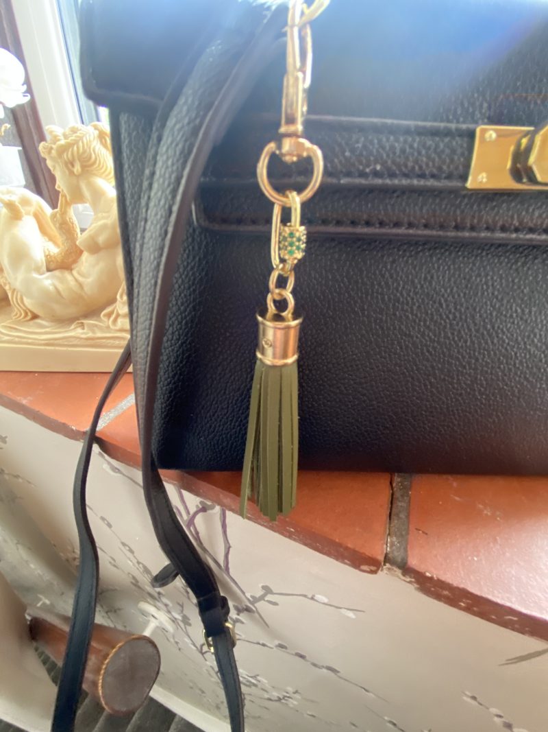 Absolutely stunning bag charm or keyring brass and cubic zaconia imbelishment