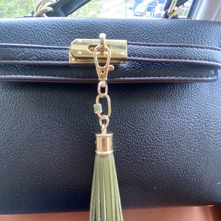 Absolutely stunning bag charm or keyring brass and cubic zaconia imbelishment