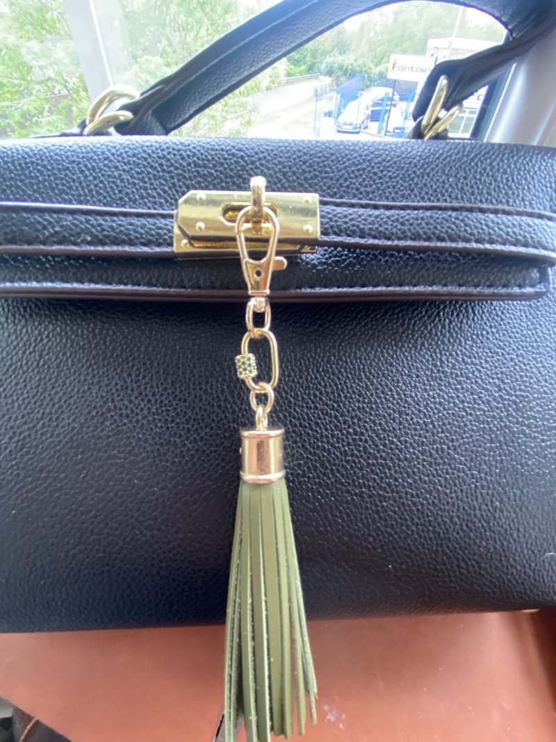Absolutely stunning bag charm or keyring brass and cubic zaconia imbelishment