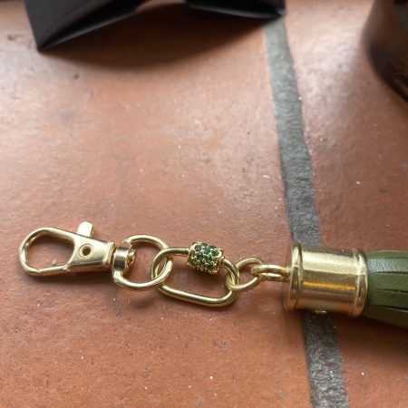 Absolutely stunning bag charm or keyring brass and cubic zaconia imbelishment