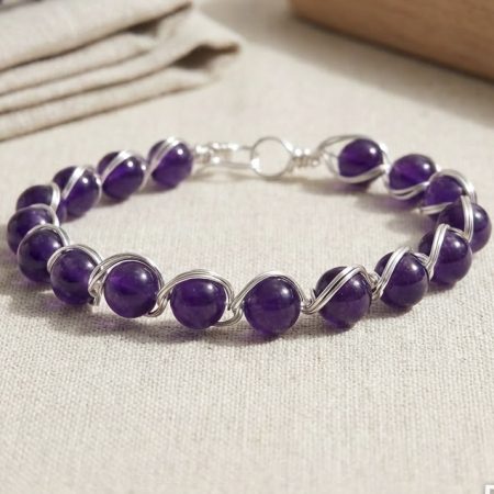 Handmade Wire Wrapped Purple Chalcedony Bangle