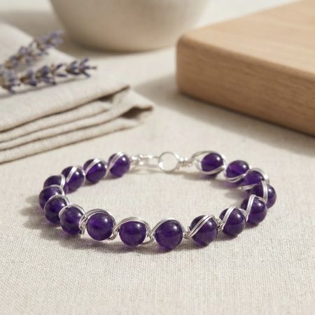 Handmade Wire Wrapped Purple Chalcedony Bangle