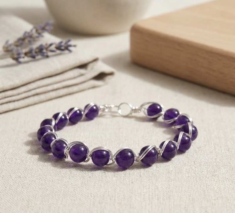 Handmade Wire Wrapped Purple Chalcedony Bangle