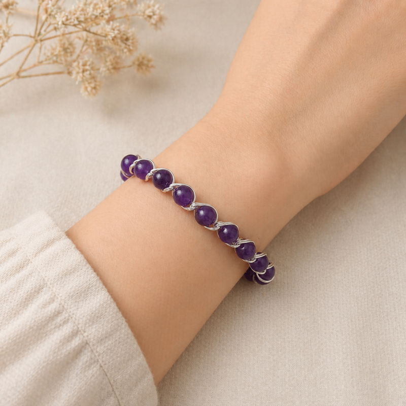 Handmade Wire Wrapped Purple Chalcedony Bangle