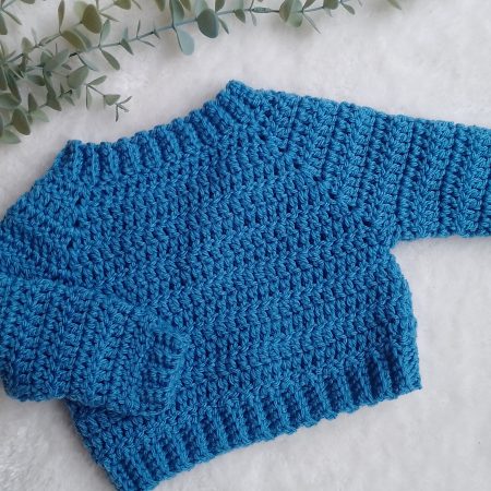 Crochet Blue Long Sleeved Jumper for a Boy or a Girl