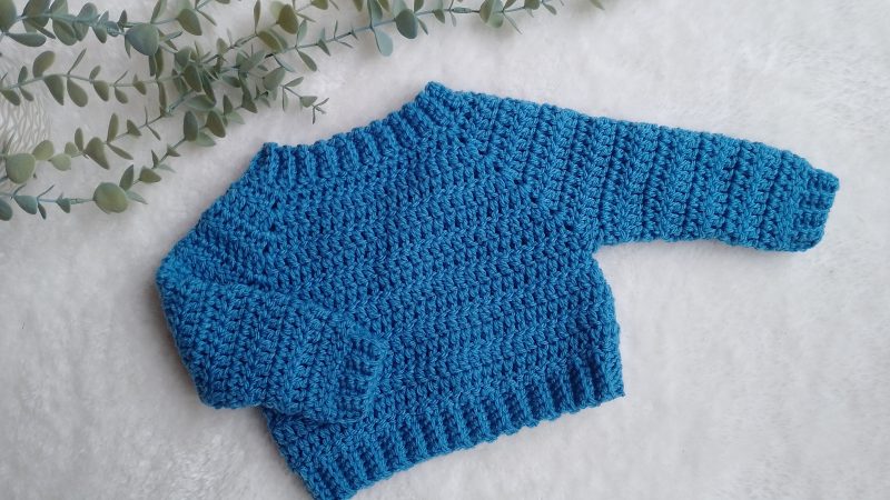 Crochet Blue Long Sleeved Jumper for a Boy or a Girl