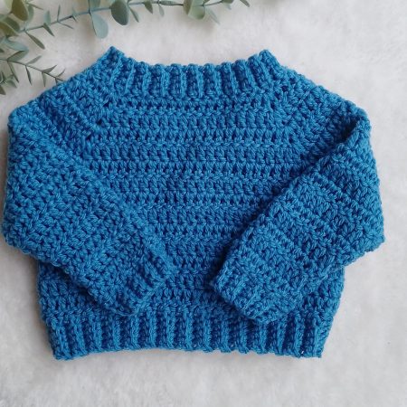 Crochet Blue Long Sleeved Jumper for a Boy or a Girl