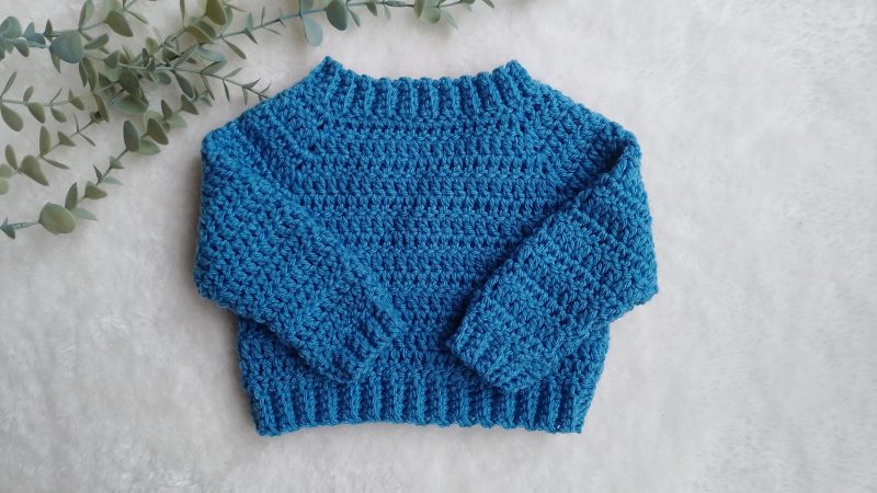 Crochet Blue Long Sleeved Jumper for a Boy or a Girl