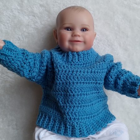 Crochet Blue Long Sleeved Jumper for a Boy or a Girl