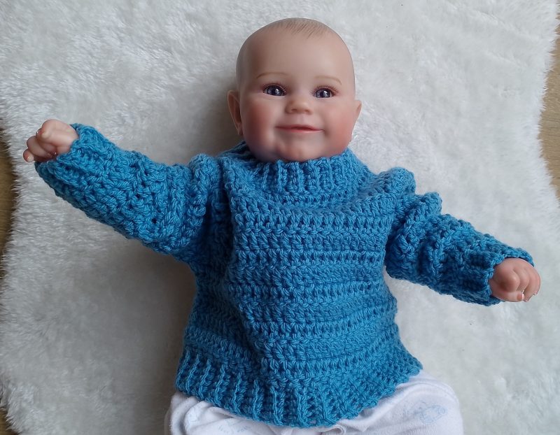 Crochet Blue Long Sleeved Jumper for a Boy or a Girl