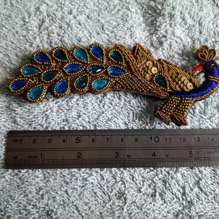 Beaded Sequined Peacock Zardozi Wirework Brooch with Acrylic Gems