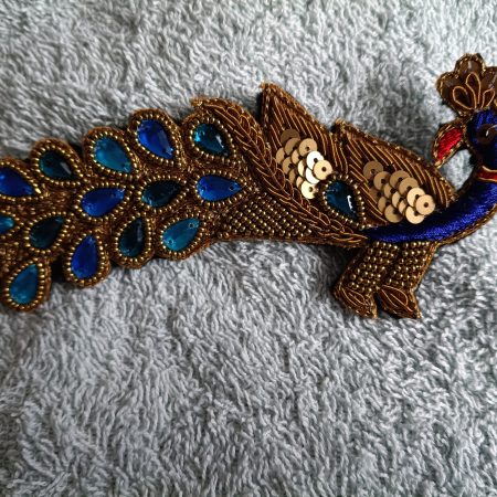 Beaded Sequined Peacock Zardozi Wirework Brooch with Acrylic Gems