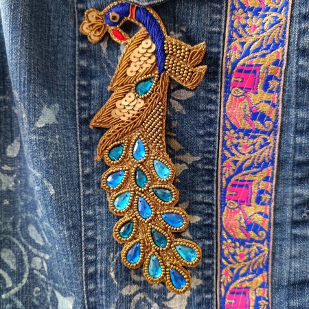 Beaded Sequined Peacock Zardozi Wirework Brooch with Acrylic Gems
