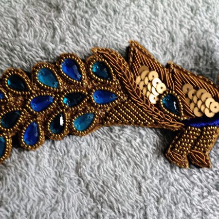Beaded Sequined Peacock Zardozi Wirework Brooch with Acrylic Gems