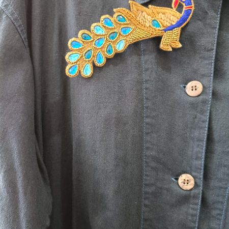 Beaded Sequined Peacock Zardozi Wirework Brooch with Acrylic Gems