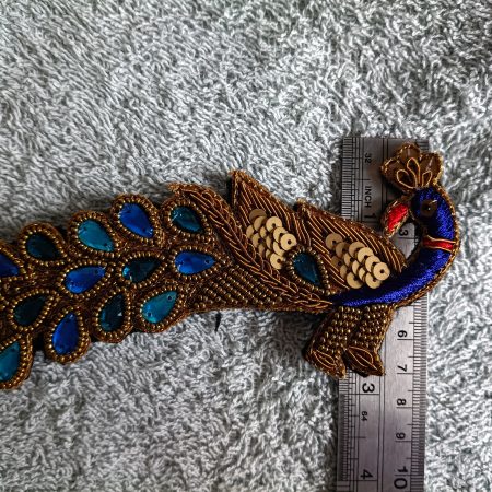 Beaded Sequined Peacock Zardozi Wirework Brooch with Acrylic Gems