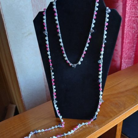 Handmade Wrap Necklace/Belt with Shades of Pink, Purple and Pearl