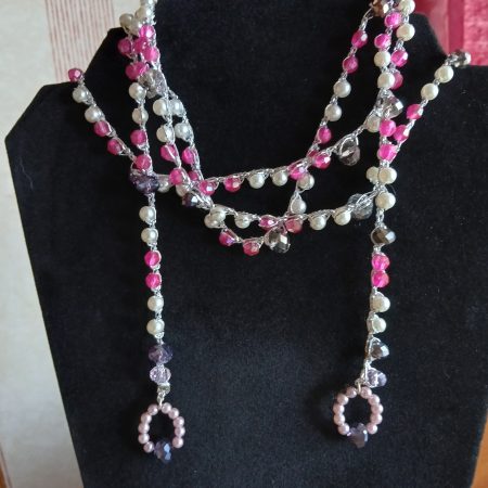 Handmade Wrap Necklace/Belt with Shades of Pink, Purple and Pearl