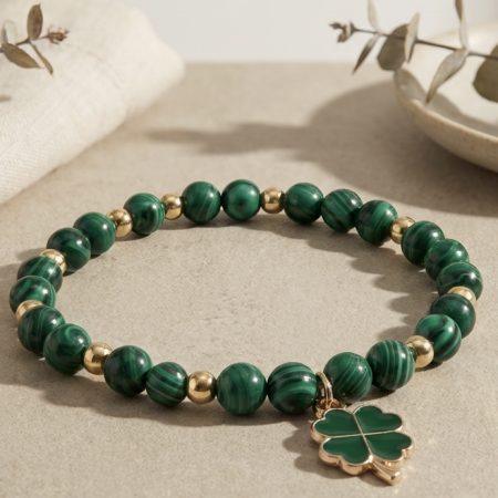 Green Lucky Clover Beaded Stretch Bracelet