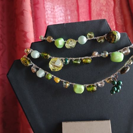 Handmade Wrap Necklace/Belt with Shades of Green, Blue and Gold