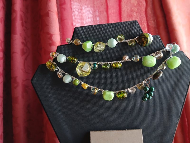 Handmade Wrap Necklace/Belt with Shades of Green, Blue and Gold