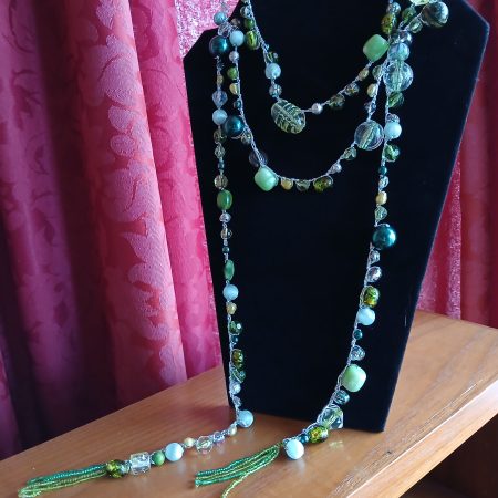 Handmade Wrap Necklace/Belt with Shades of Green, Blue and Gold