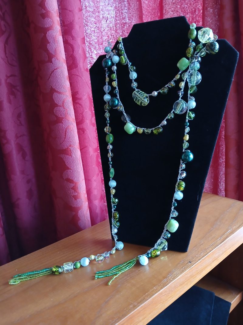 Handmade Wrap Necklace/Belt with Shades of Green, Blue and Gold