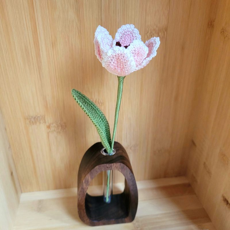 Crochet Flower in Wooden Vase – Iris or Parrot Tulip