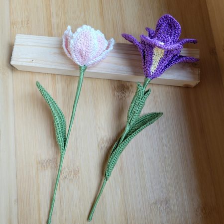 Crochet Flower in Wooden Vase – Iris or Parrot Tulip