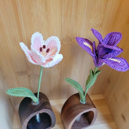 Crochet Flower in Wooden Vase – Iris or Parrot Tulip