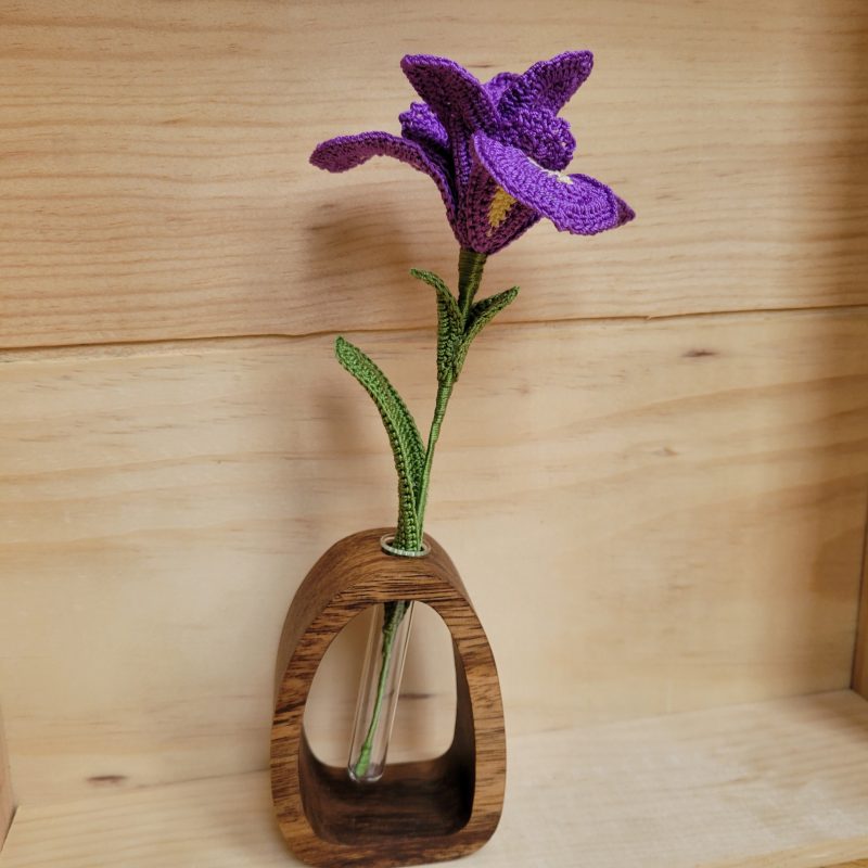 Crochet Flower in Wooden Vase – Iris or Parrot Tulip