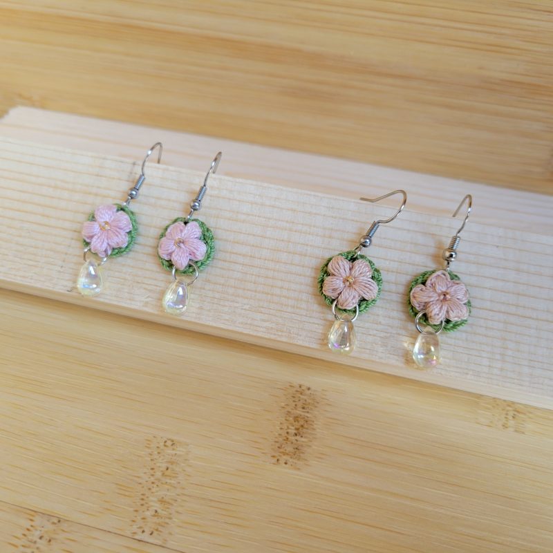 Handmade Pink & Beige Blossom Earrings