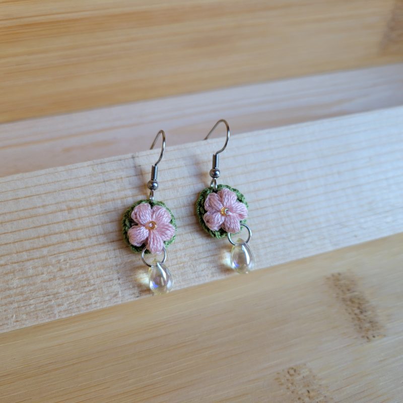Handmade Pink & Beige Blossom Earrings