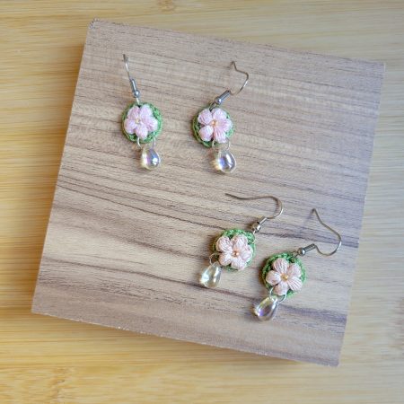 Handmade Pink & Beige Blossom Earrings
