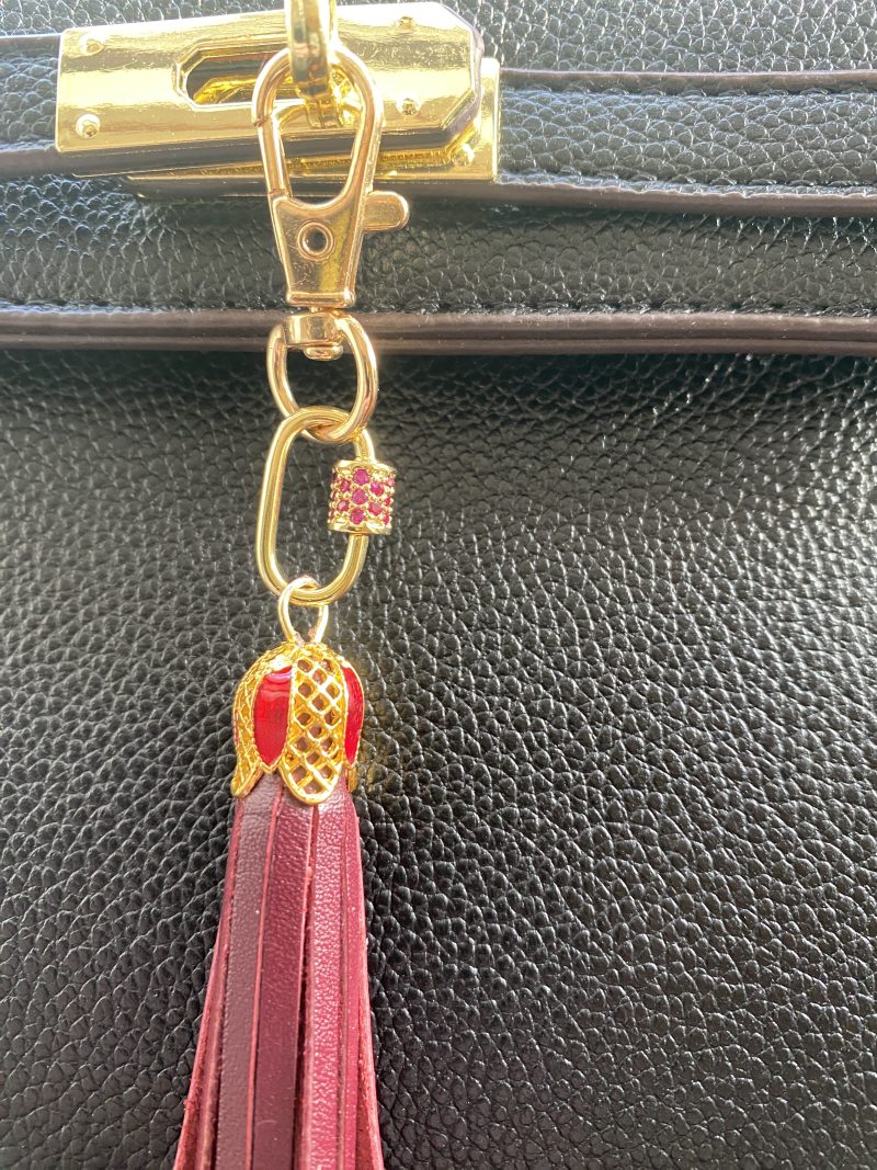 Enamel and cubic zircon bag charm/ tassel/ keyring