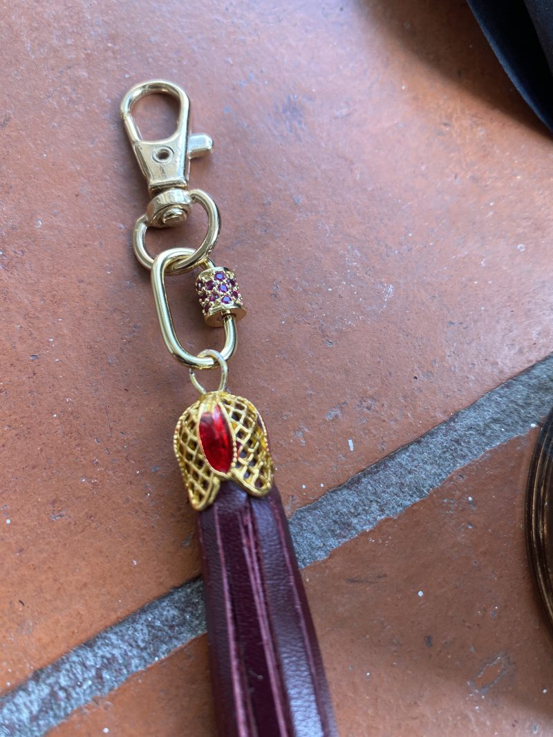 Enamel and cubic zircon bag charm/ tassel/ keyring