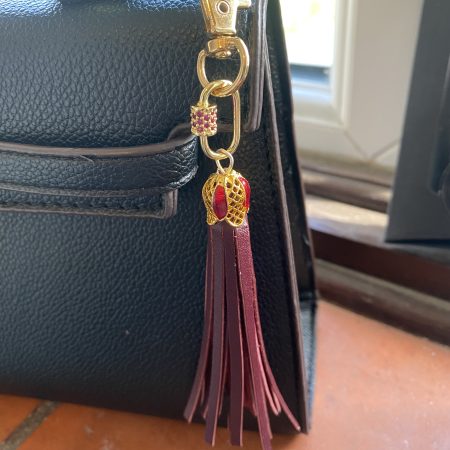 Enamel and cubic zircon bag charm/ tassel/ keyring