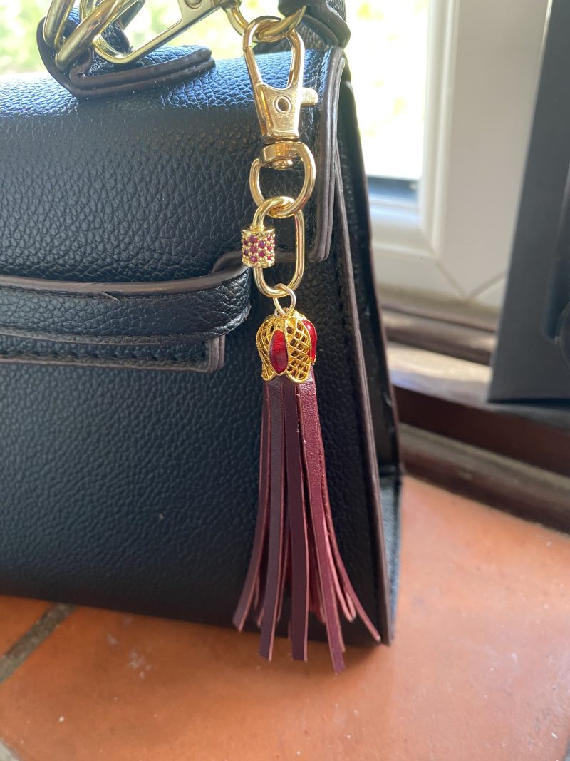 Enamel and cubic zircon bag charm/ tassel/ keyring