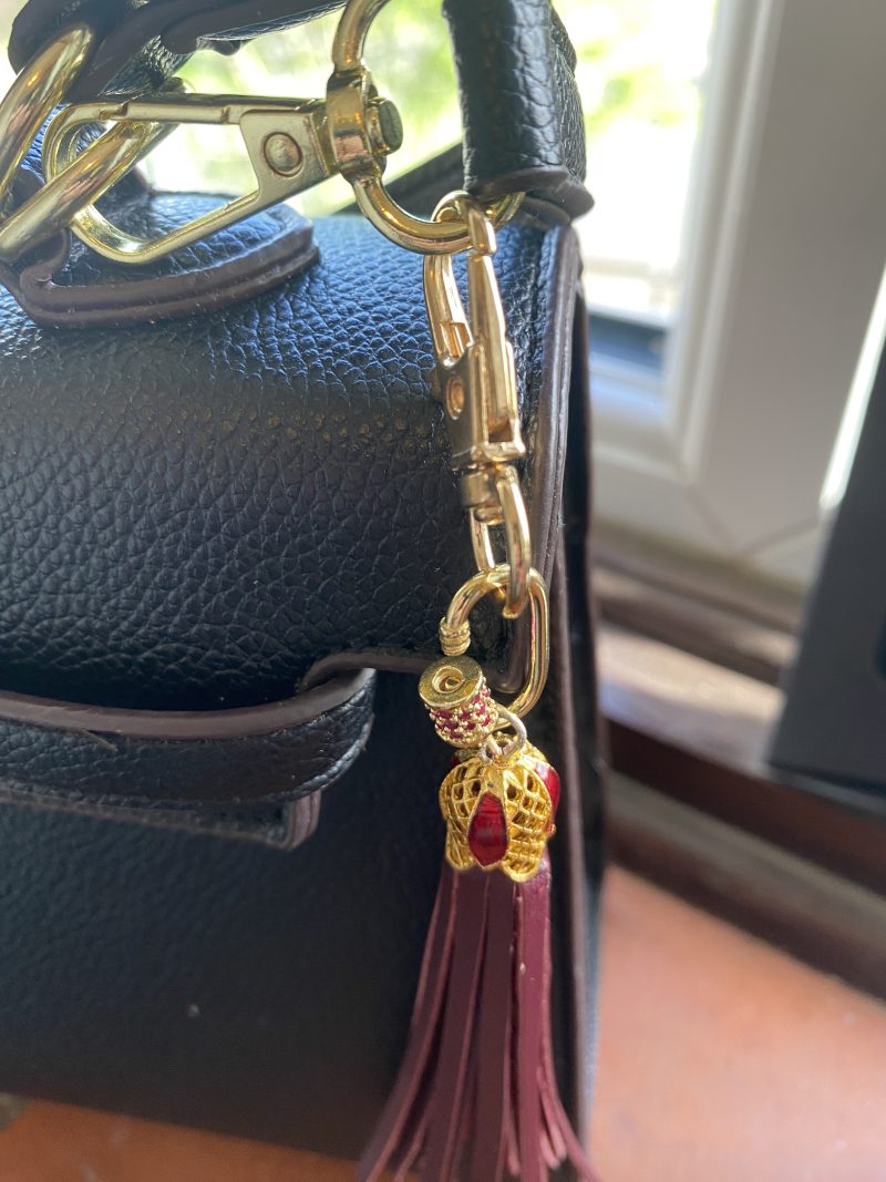 Enamel and cubic zircon bag charm/ tassel/ keyring