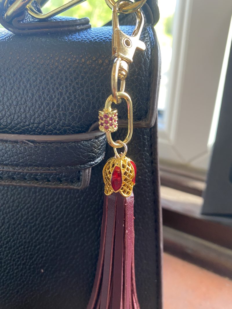 Enamel and cubic zircon bag charm/ tassel/ keyring