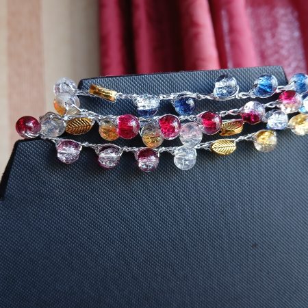 Handmade Wrap Necklace/Belt with Shades of Red, Blue and Gold (Full Glass Beading)