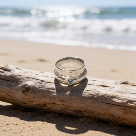 Silver Turquoise Fidget Spinner Ring