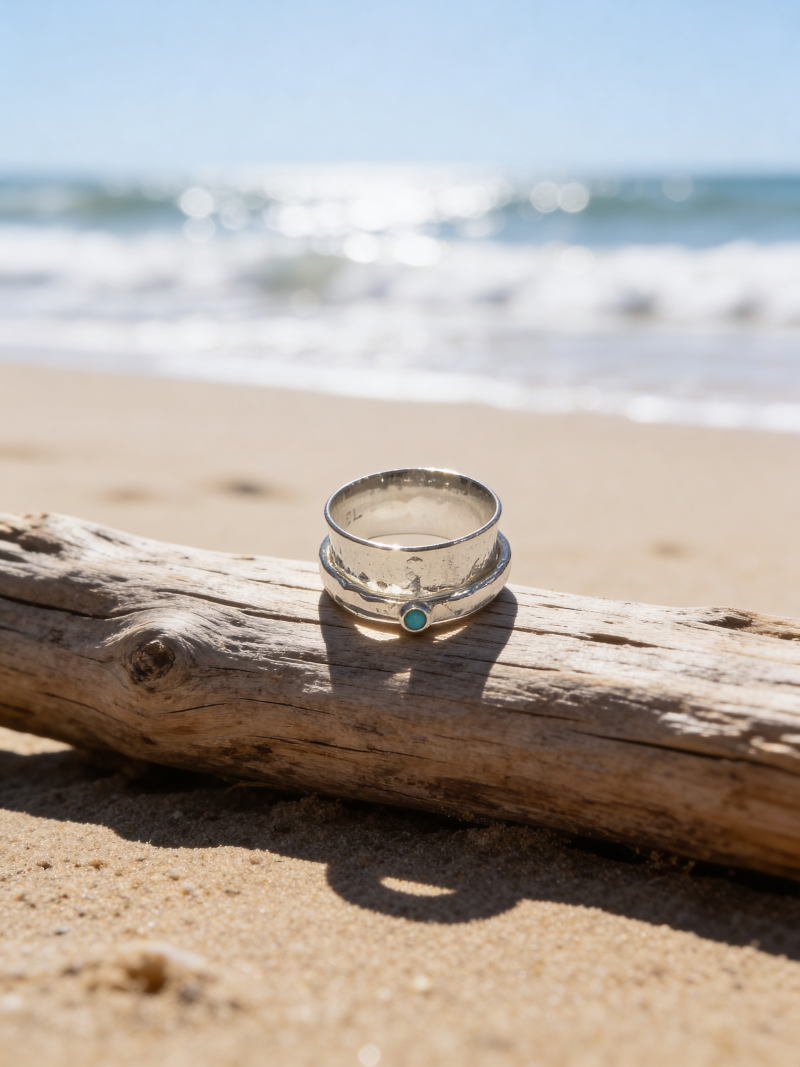 Silver Turquoise Fidget Spinner Ring
